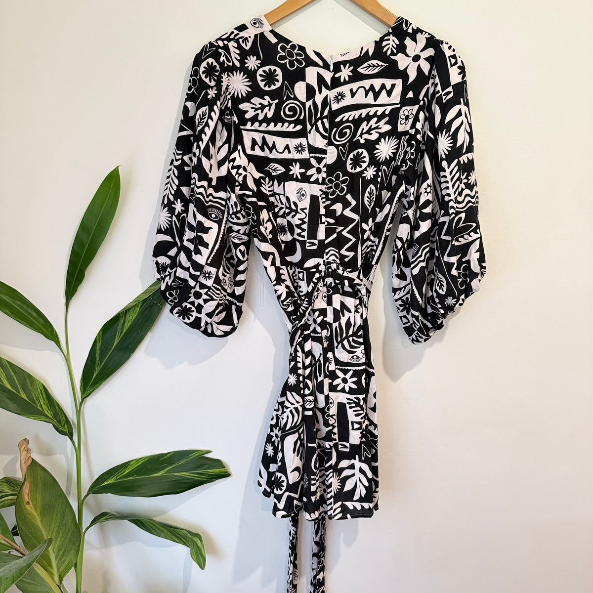 Wits The Label Black & White Print Belted Mini Dress Size 10