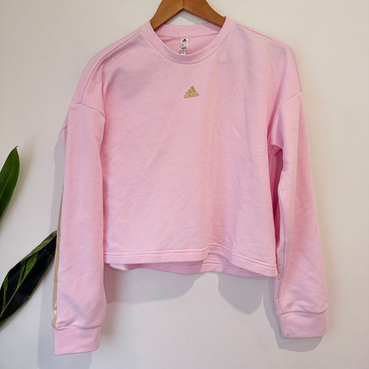 Adidas Pink Cropped Sweatshirt with Gold Stripes Size M