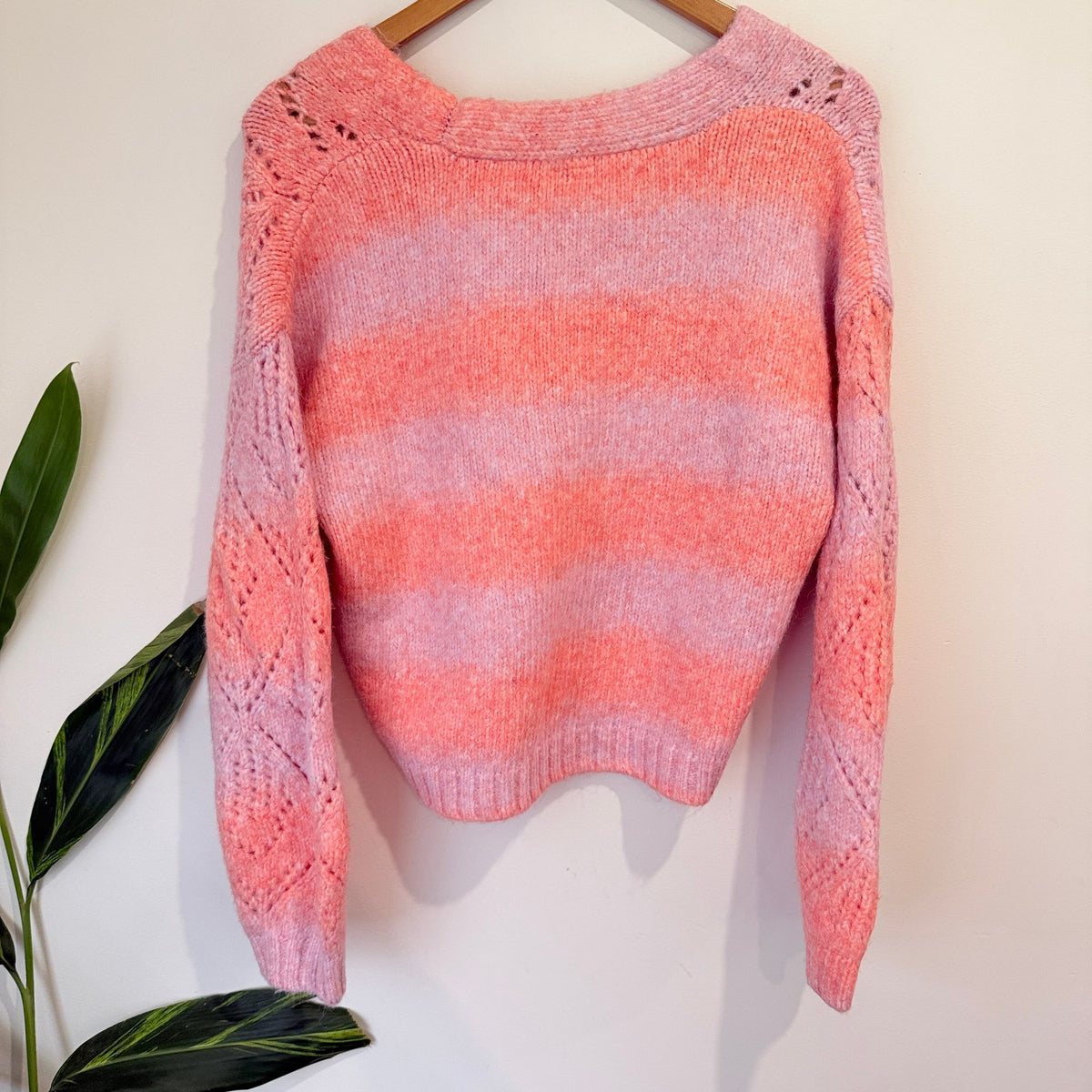 Pink & Coral Space Dye Pointelle Knit Cardigan Size U/Arm to U/Arm 52cm