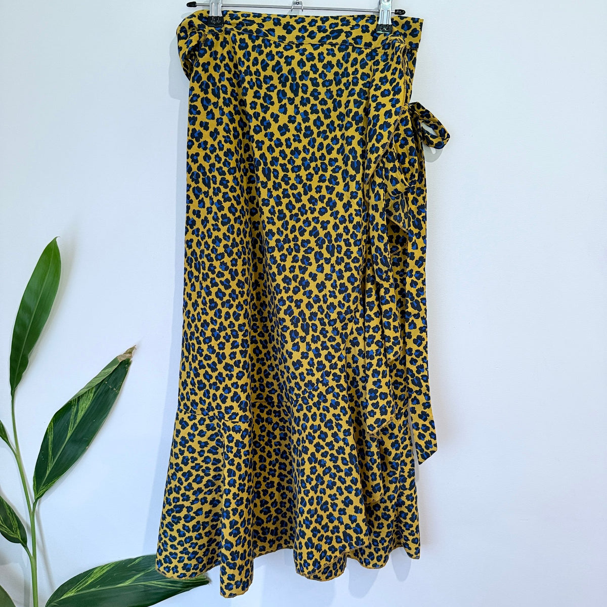 Federation Mustard Leopard Print Ruffle Hem Wrap Skirt Size M