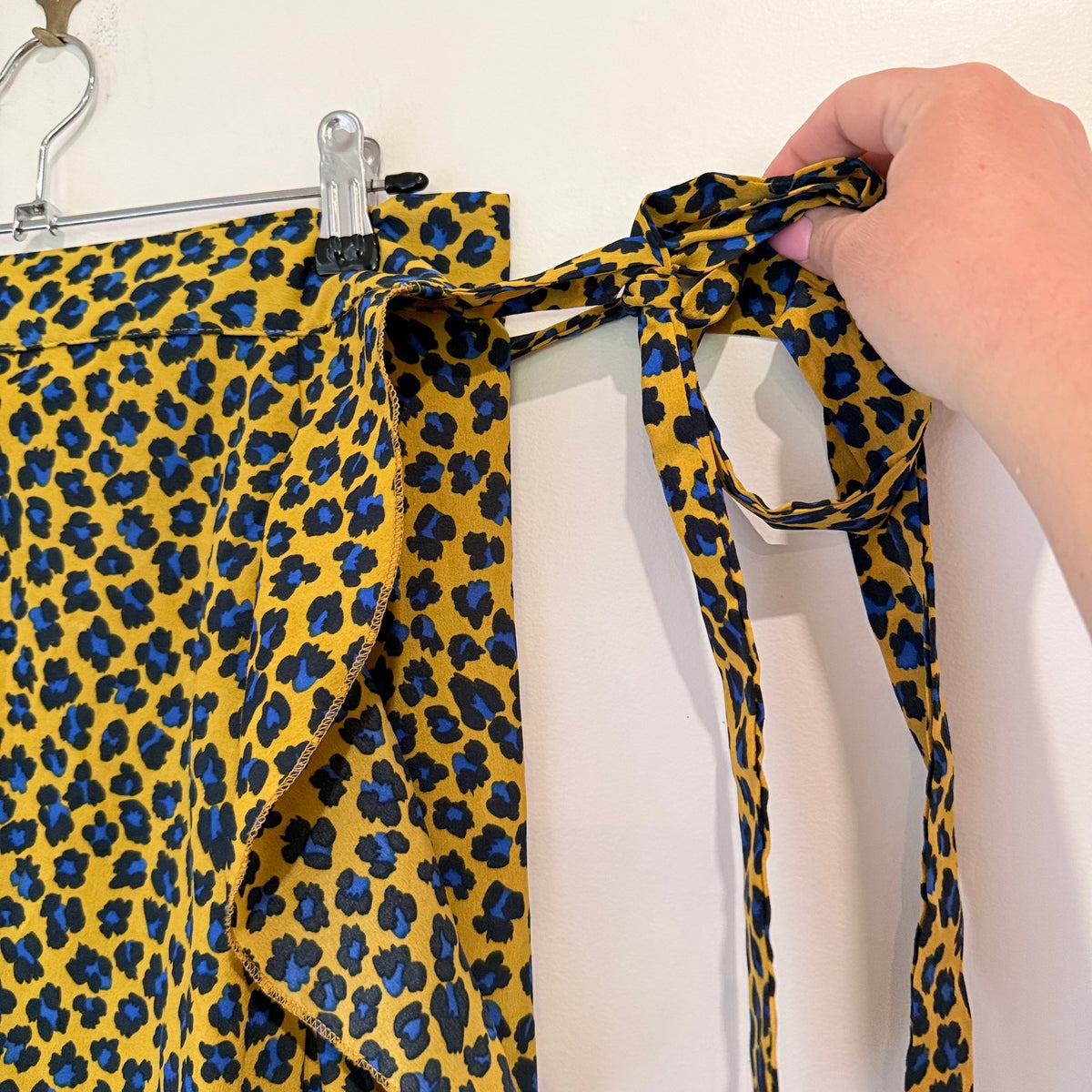 Federation Mustard Leopard Print Ruffle Hem Wrap Skirt Size M