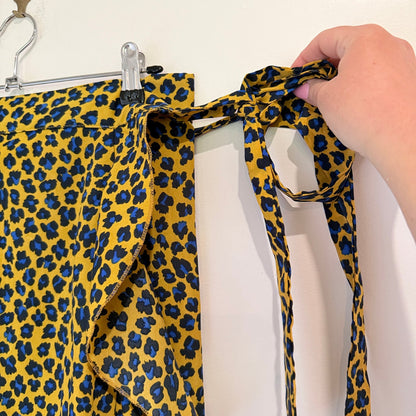Federation Mustard Leopard Print Ruffle Hem Wrap Skirt Size M