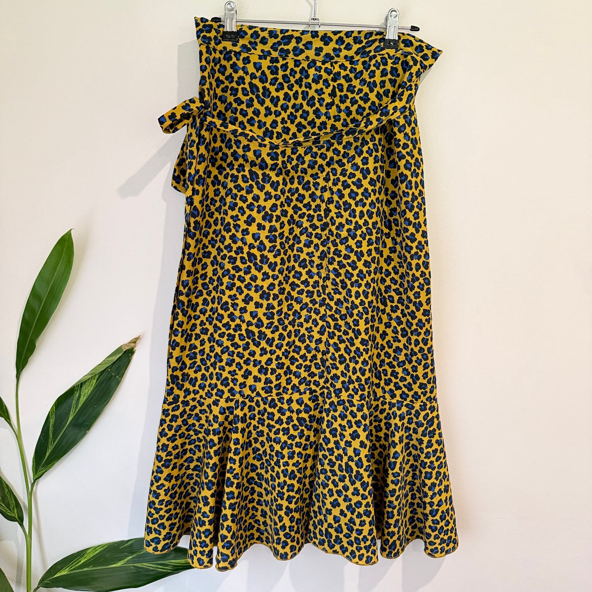 Federation Mustard Leopard Print Ruffle Hem Wrap Skirt Size M