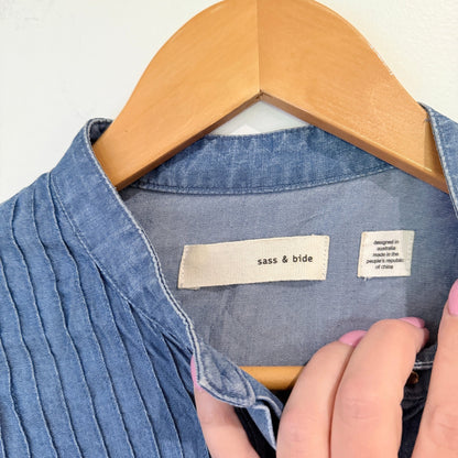Sass & Bide Chambray Pintuck Dip Hem Shirt Size 6 (damaged)