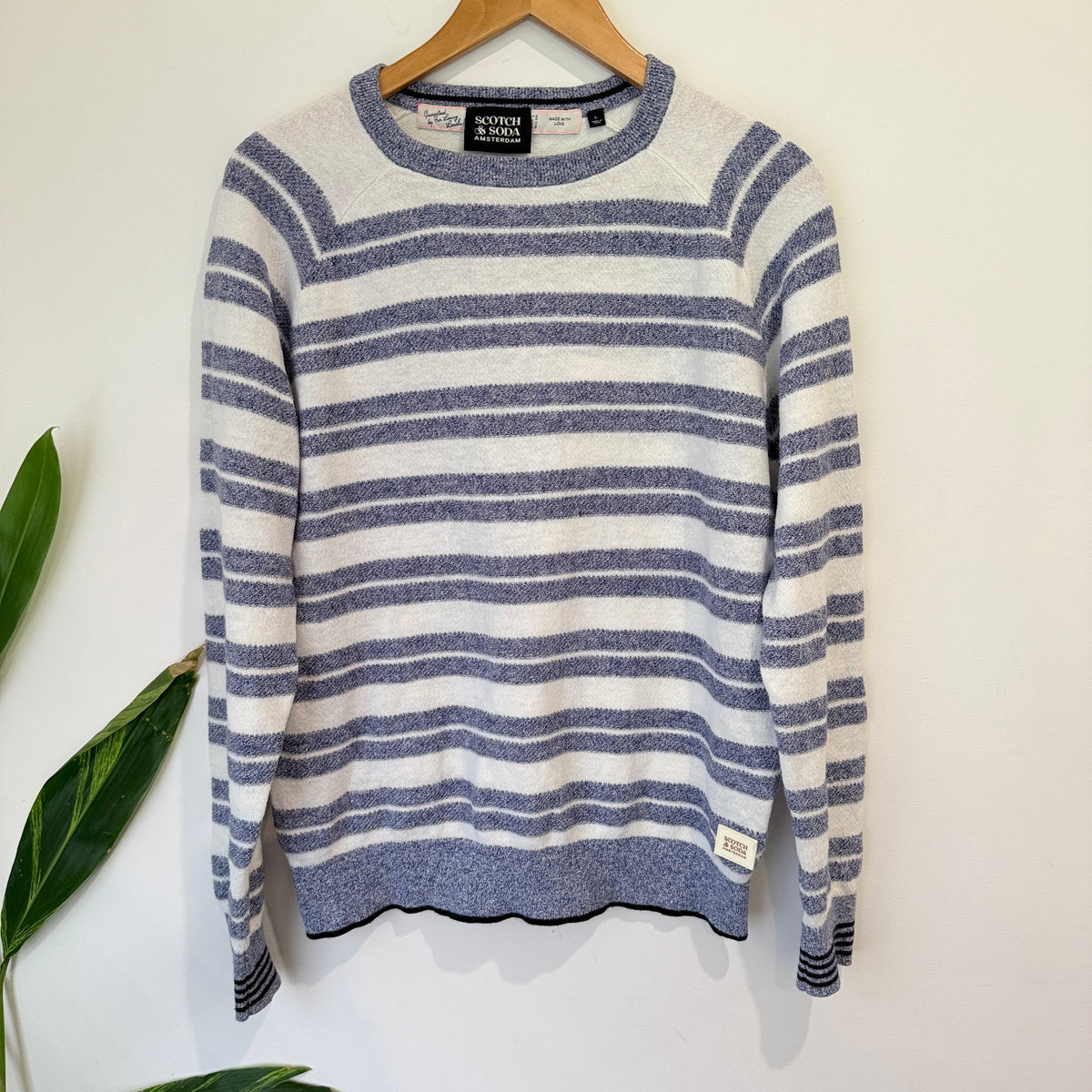 Scotch & Soda Blue & White Stripe Linen Blend Jumper Size L