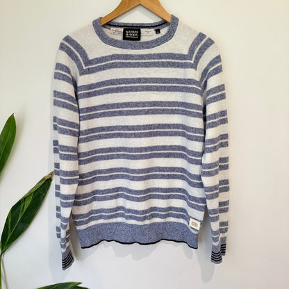 Scotch & Soda Blue & White Stripe Linen Blend Jumper Size L