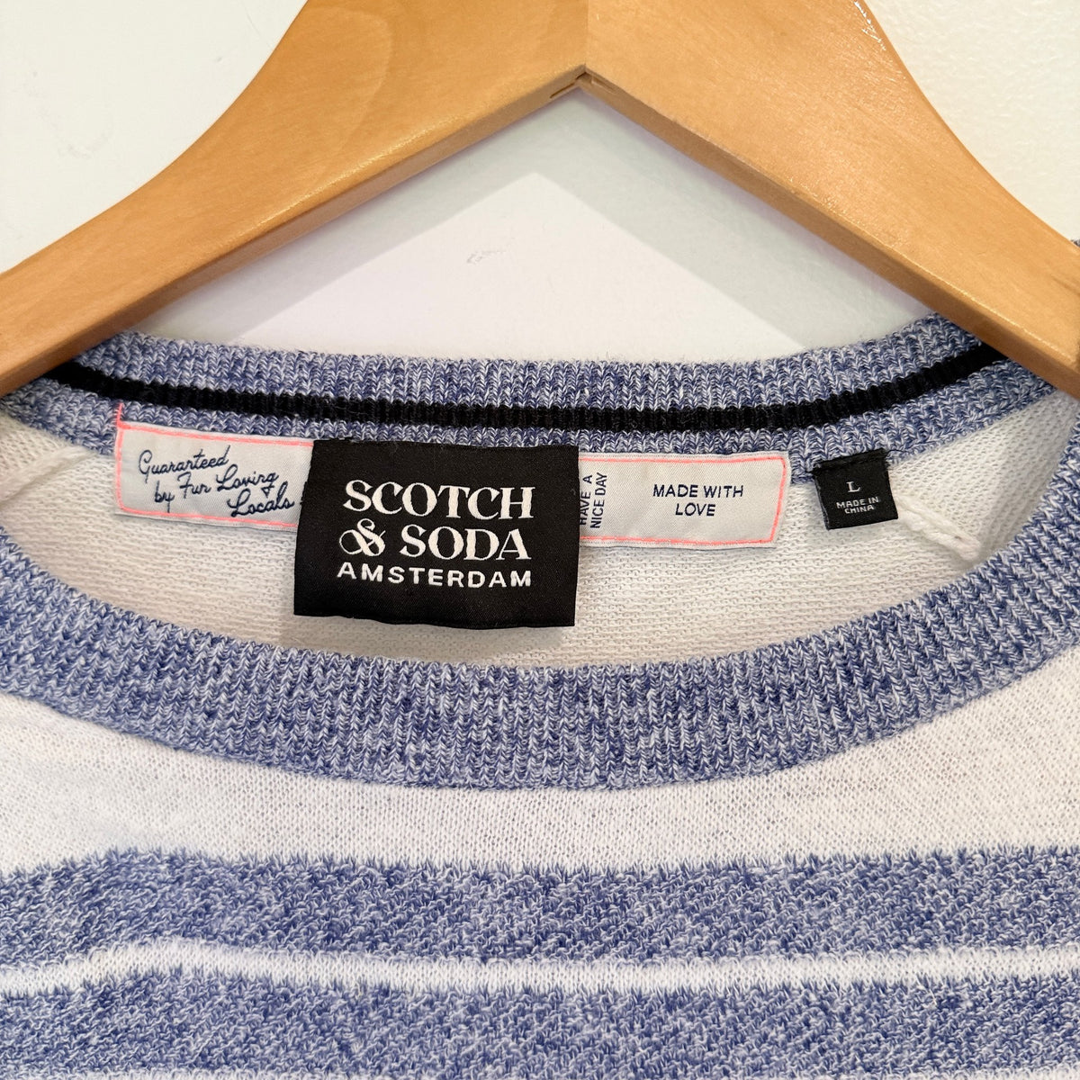 Scotch & Soda Blue & White Stripe Linen Blend Jumper Size L