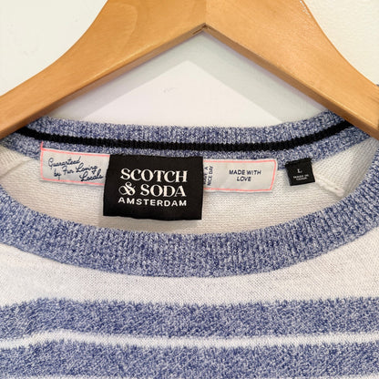 Scotch & Soda Blue & White Stripe Linen Blend Jumper Size L