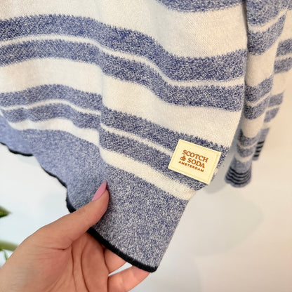 Scotch & Soda Blue & White Stripe Linen Blend Jumper Size L