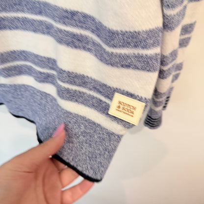 Scotch & Soda Blue & White Stripe Linen Blend Jumper Size L