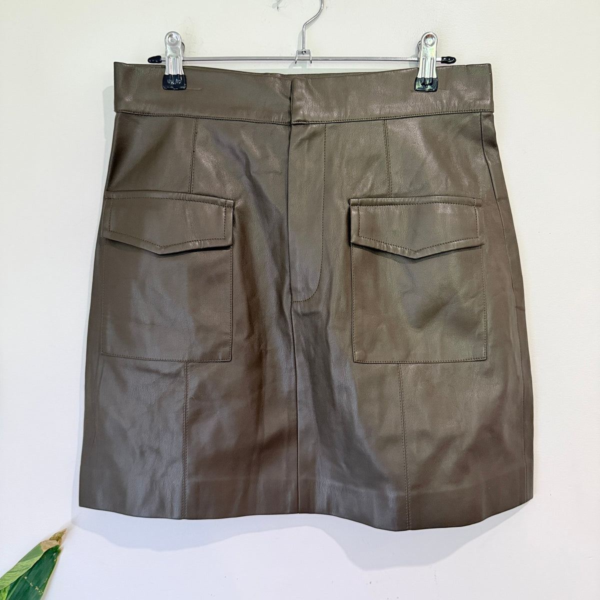 Staple the Label Khaki Faux Leather Utility Mini Skirt Size 12