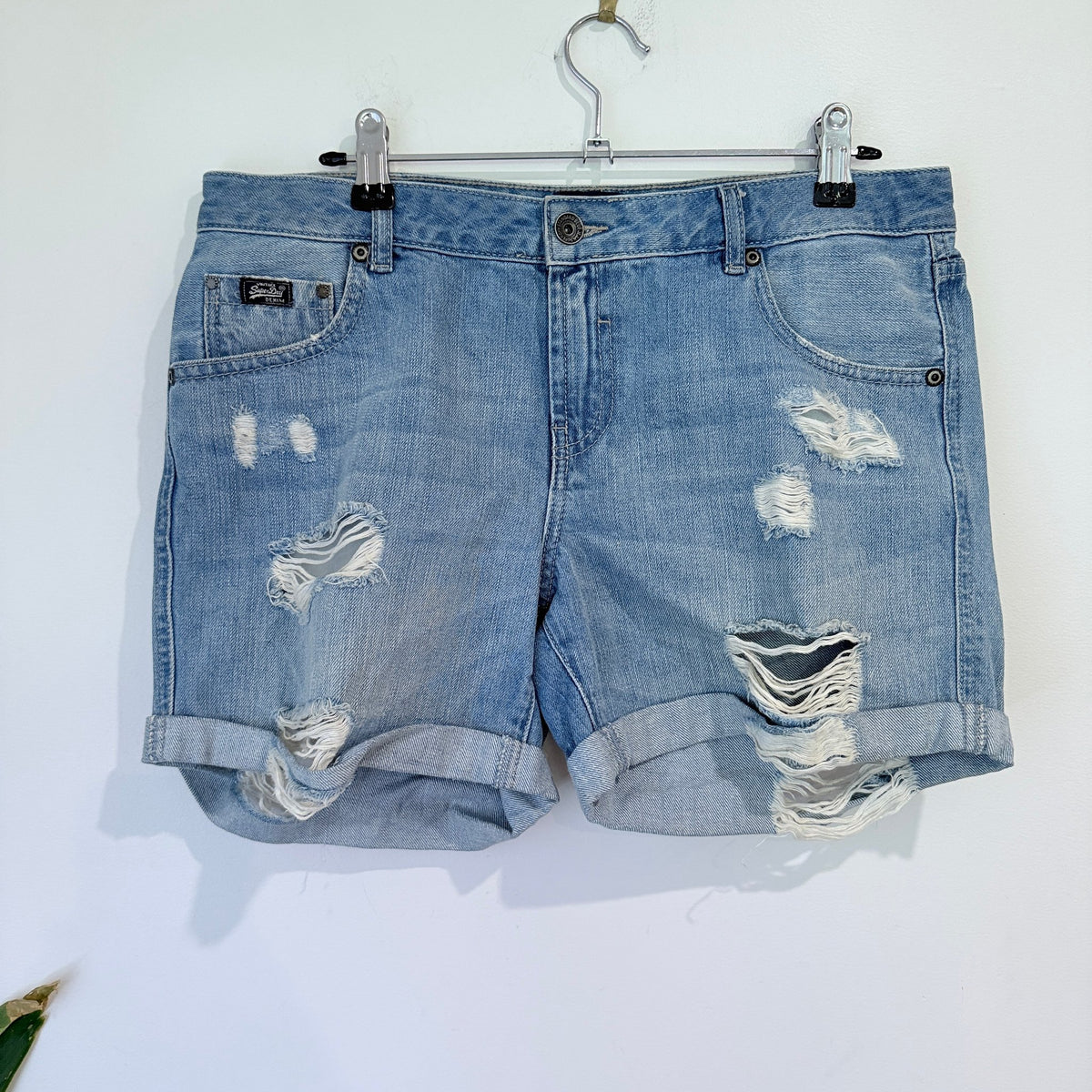 Superdry Vintage Light Wash Distressed Denim Shorts W29
