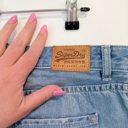 Superdry Vintage Light Wash Distressed Denim Shorts W29