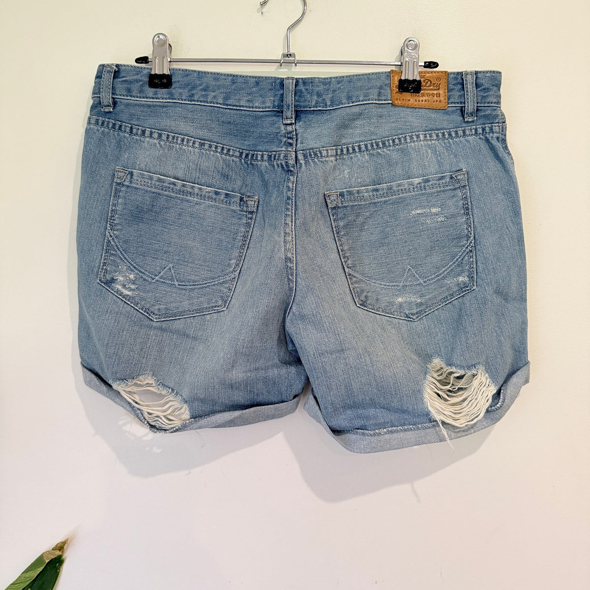 Superdry Vintage Light Wash Distressed Denim Shorts W29