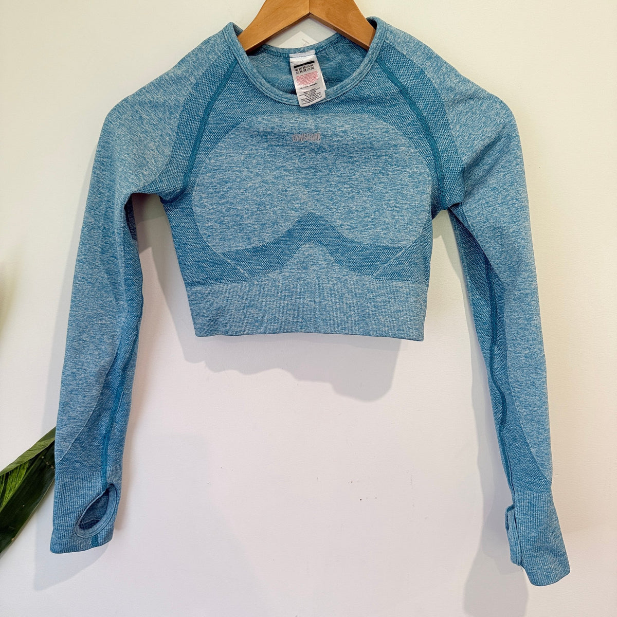 Gymshark Teal Marl Seamless Long Sleeve Crop Top Size S