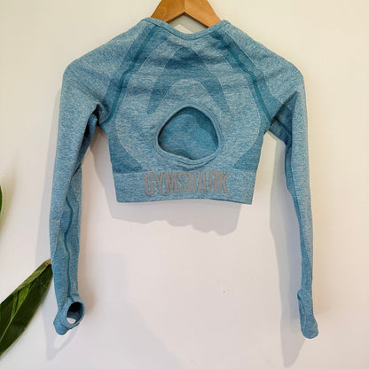 Gymshark Teal Marl Seamless Long Sleeve Crop Top Size S