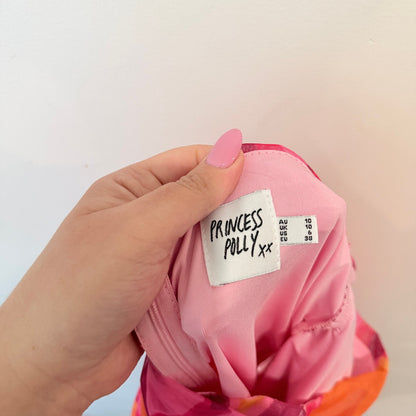 Princess Polly Pink & Orange Print Ruched Mesh Mini Skirt Size 10