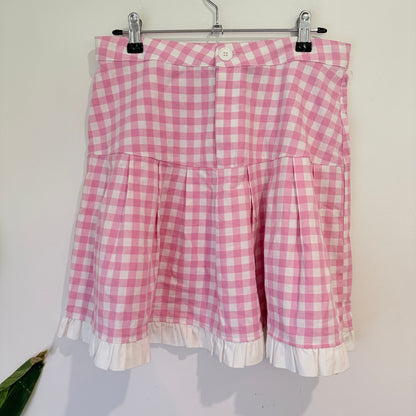 Dangerfield Pink Gingham Pleated Frill Hem Mini Skirt Size 10