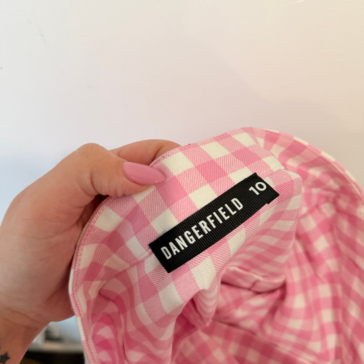 Dangerfield Pink Gingham Pleated Frill Hem Mini Skirt Size 10
