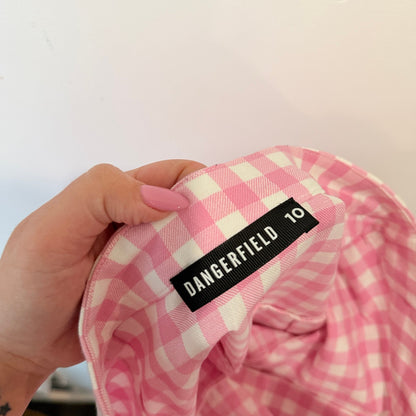 Dangerfield Pink Gingham Pleated Frill Hem Mini Skirt Size 10