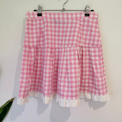 Dangerfield Pink Gingham Pleated Frill Hem Mini Skirt Size 10
