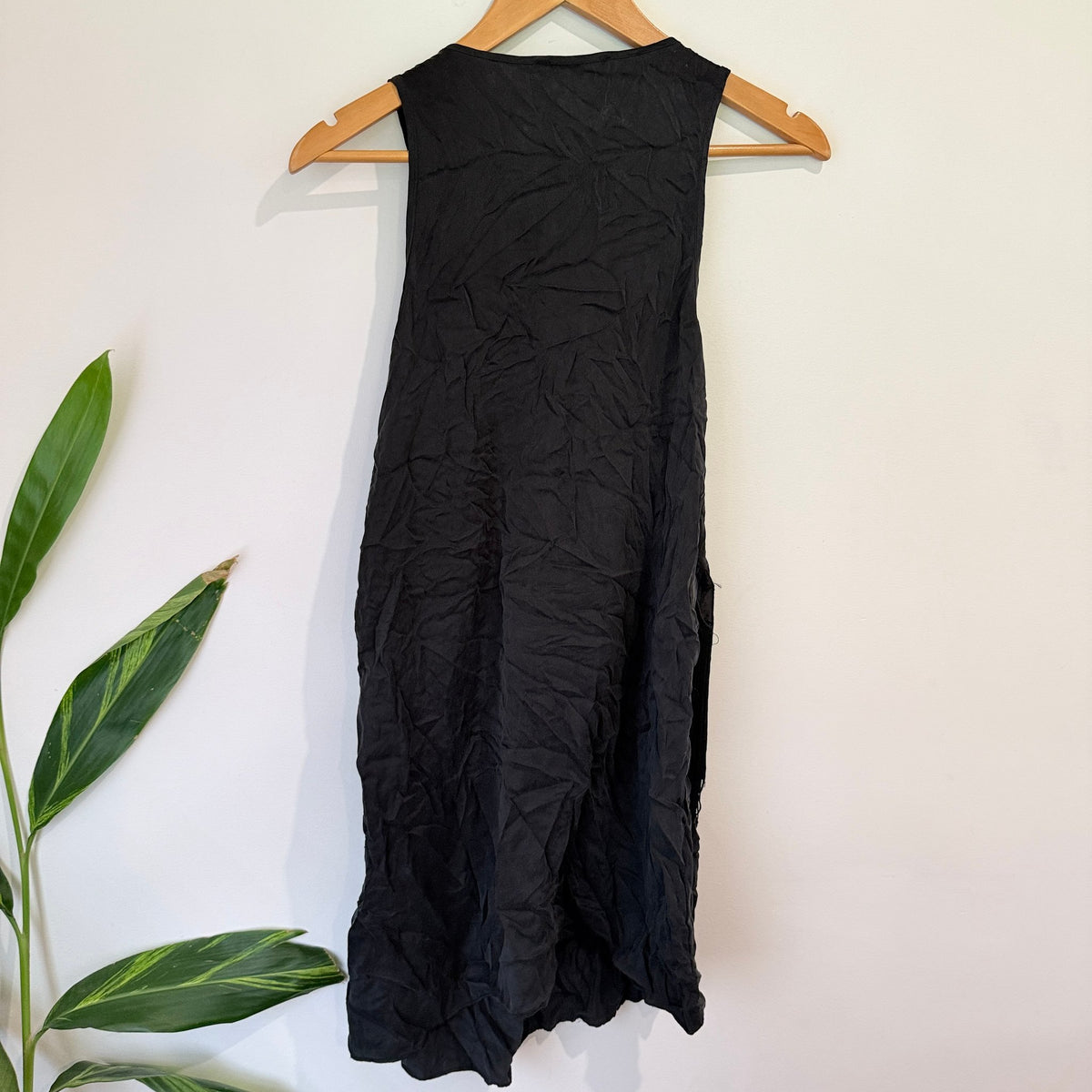 Augustine Black Silk Beaded Fringe Shift Dress Size S