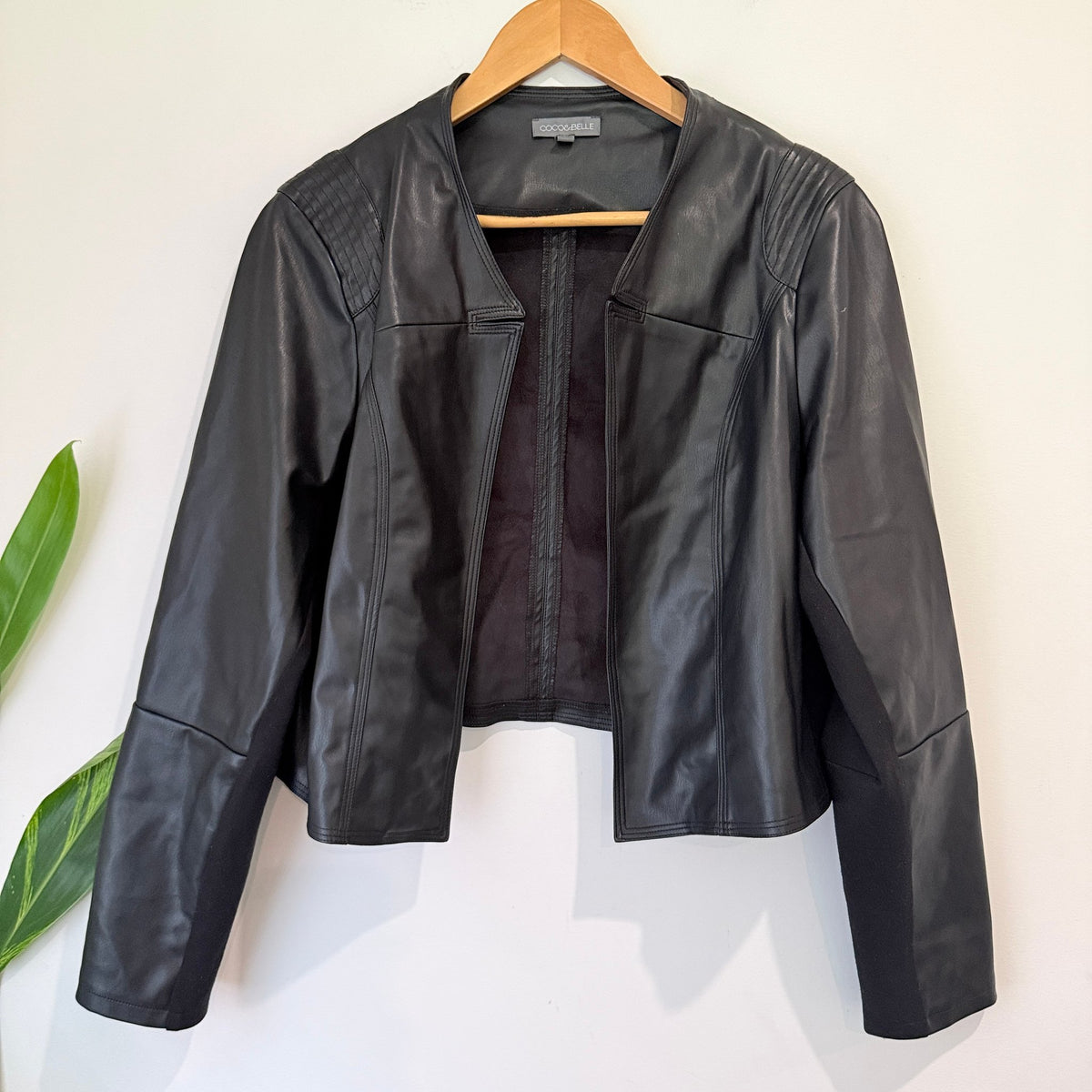 Coco & Belle Black Faux Leather Cropped Jacket Size M