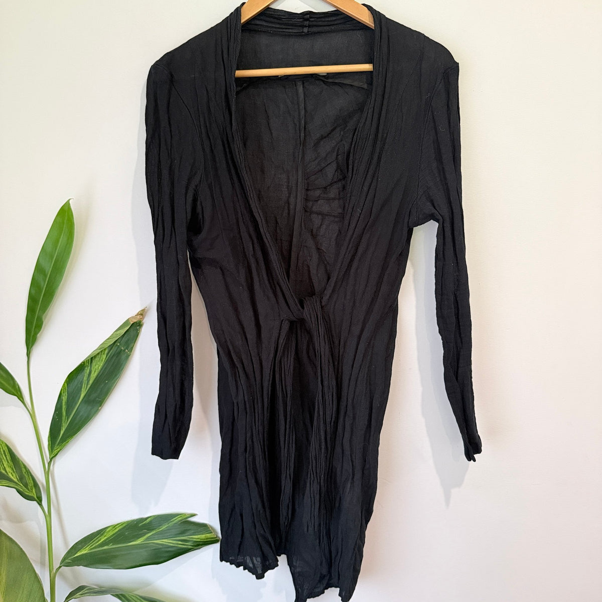 Obi New Zealand Black Cotton Tie Front Longline Cardi Size 16