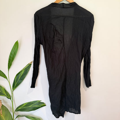 Obi New Zealand Black Cotton Tie Front Longline Cardi Size 16