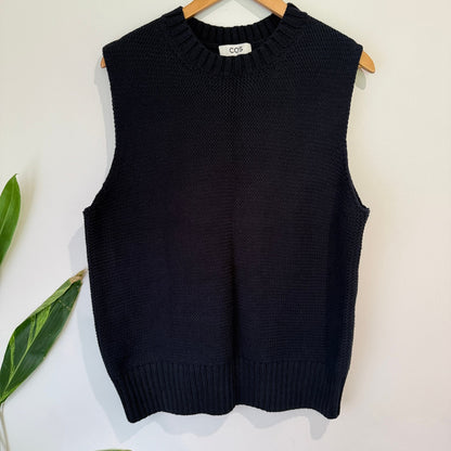 COS Navy Chunky Knit Cotton Wool Vest Size XL