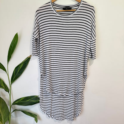 Decjuba Black & White Stripe Step Hem Longline Tunic Dress Size XS/S