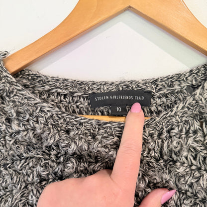 Stolen Girlfriends Club Grey Marl Loop Knit Crop Jumper Size 10