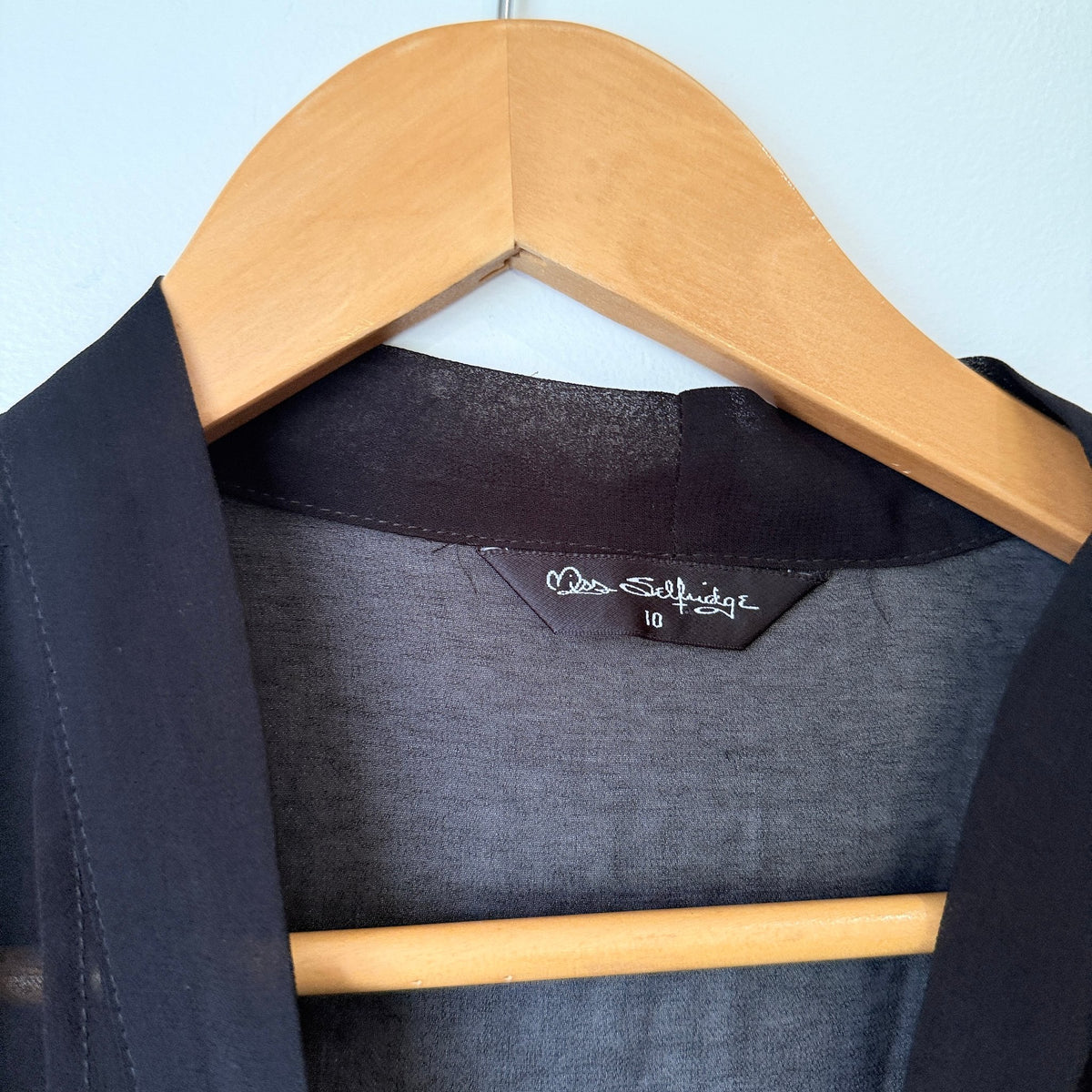 Miss Selfridge Black Sheer Tie Neck Sleeveless Blouse Size 10