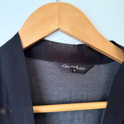 Miss Selfridge Black Sheer Tie Neck Sleeveless Blouse Size 10