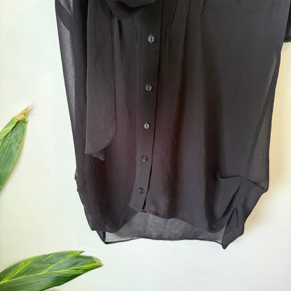 Miss Selfridge Black Sheer Tie Neck Sleeveless Blouse Size 10
