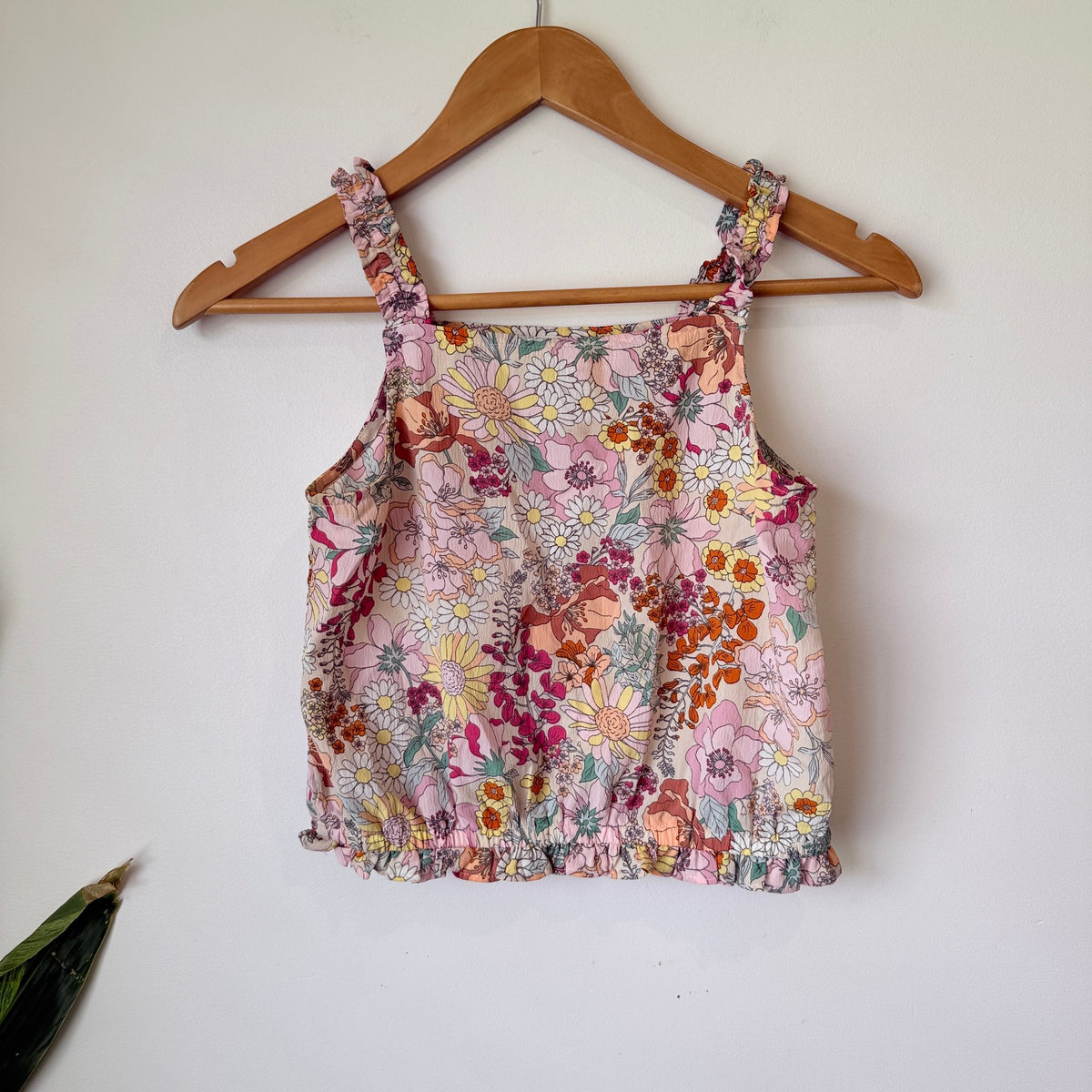H&M Kids Pink Floral Frill Strap Crop Top Size 11-12Y