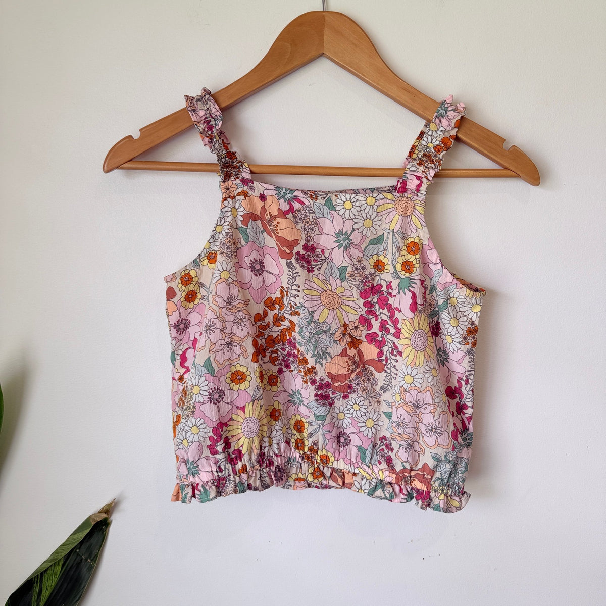 H&M Kids Pink Floral Frill Strap Crop Top Size 11-12Y