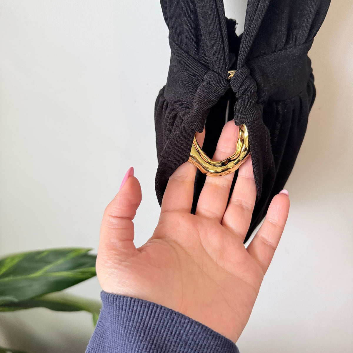 SHEIN Black Halter Plunge Top with Gold Ring Size XS