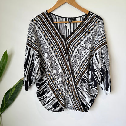 Izabel London Black & White Paisley Wrap Top Size UK 10