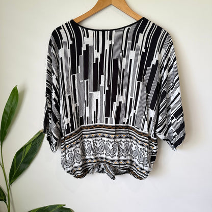 Izabel London Black & White Paisley Wrap Top Size UK 10