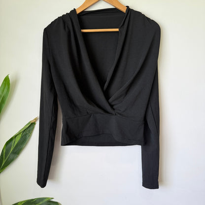 SHEIN Black Wrap Front Long Sleeve Top Size M