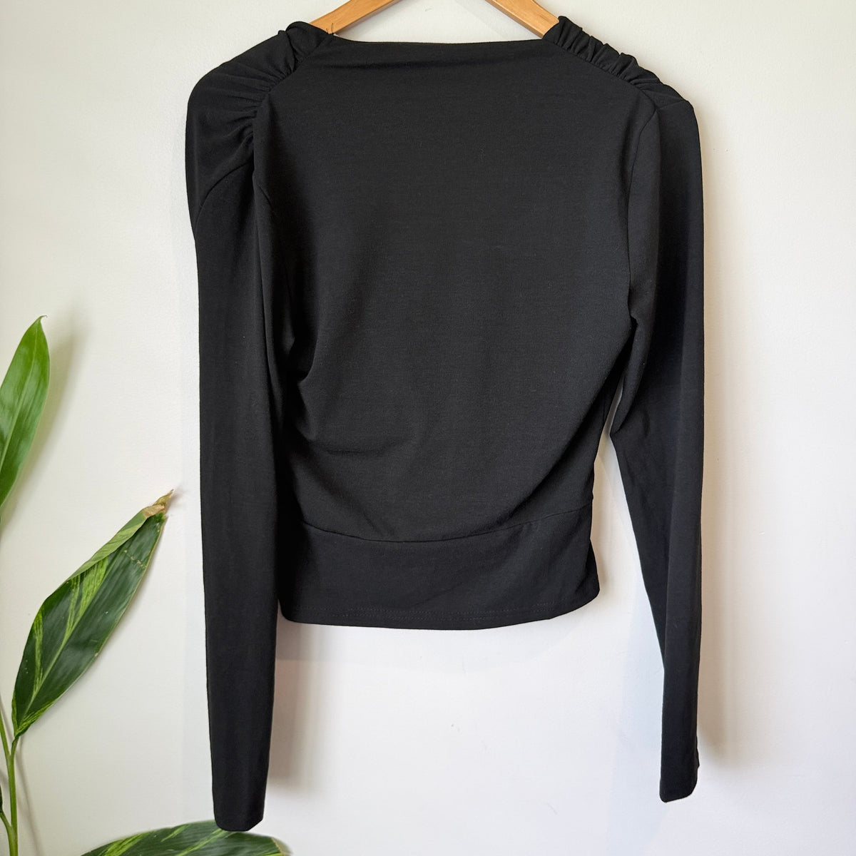 SHEIN Black Wrap Front Long Sleeve Top Size M