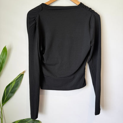SHEIN Black Wrap Front Long Sleeve Top Size M