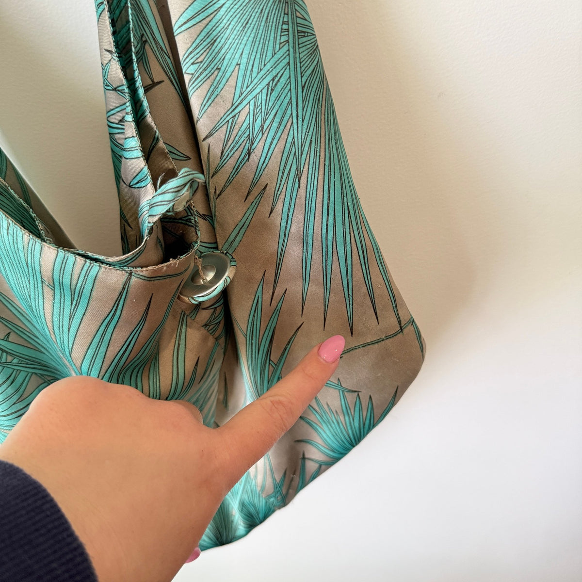 Witchery Teal Palm Print Satin Slouch Shoulder Bag