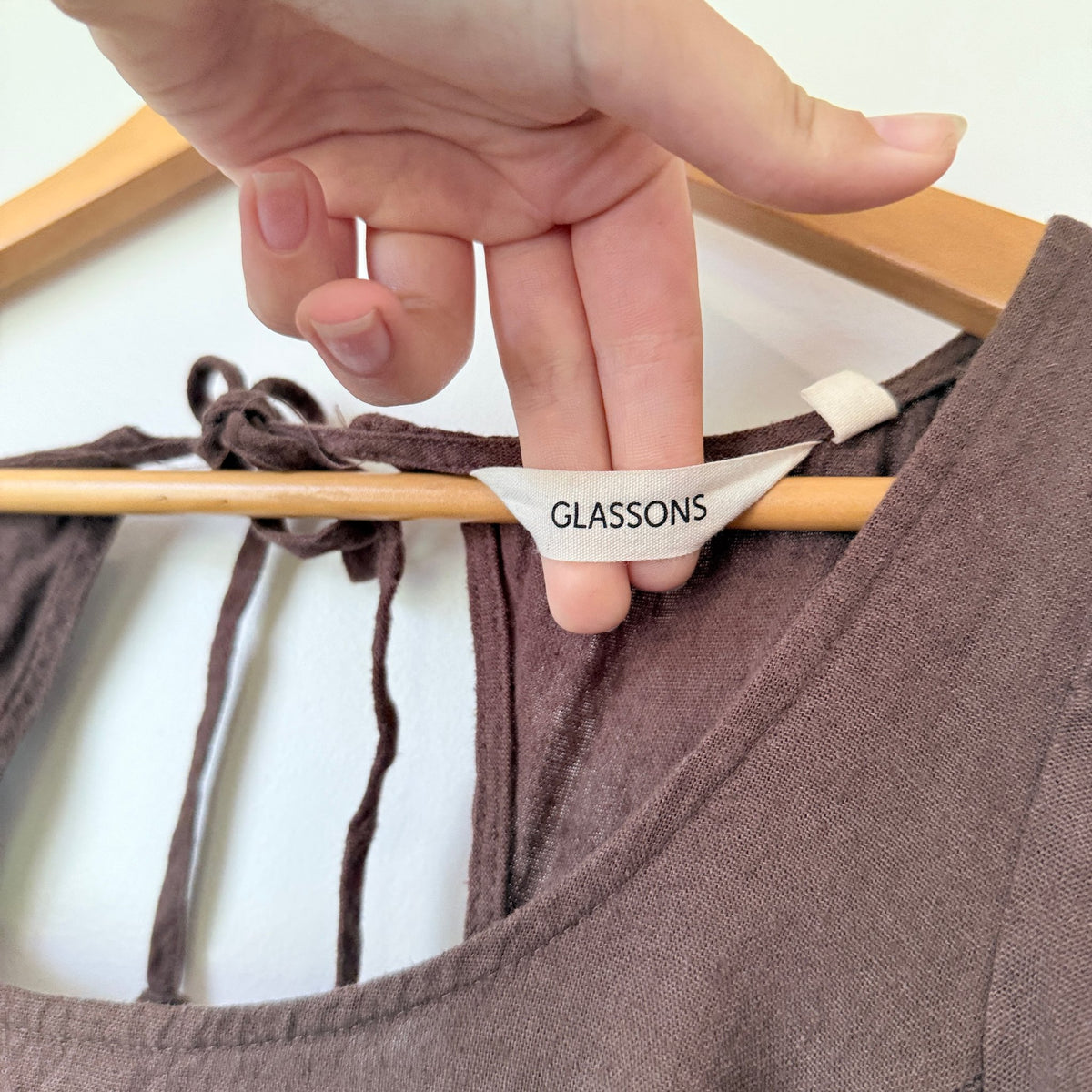Glassons Chocolate Linen Blend Puff Sleeve Open Back Midi Dress Size 10