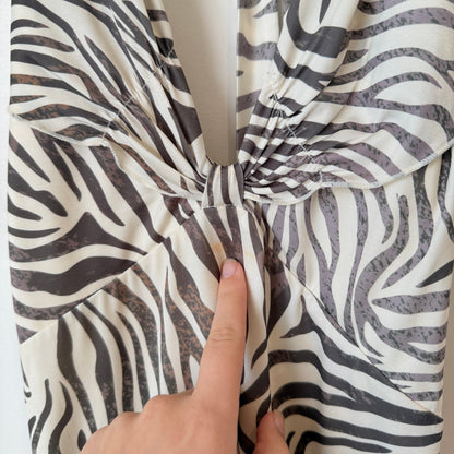 Tiger Mist Zebra Print Twist Front Halter Maxi Dress Size S