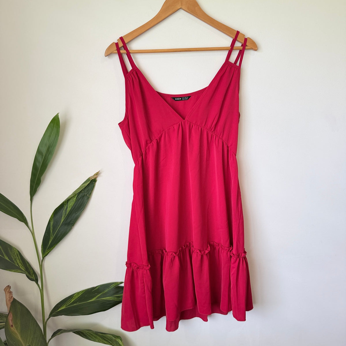 SHEIN Raspberry Pink Strappy Tiered Mini Dress Size M