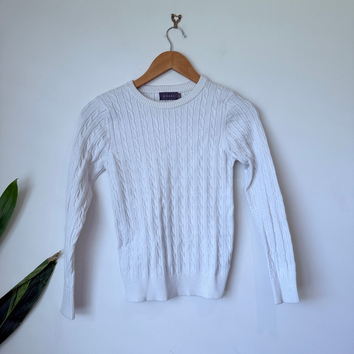 Mirrou White Cable Knit Crew Neck Jumper Size S