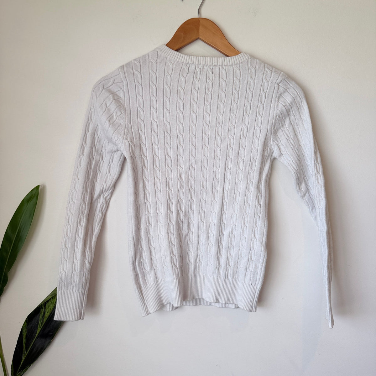 Mirrou White Cable Knit Crew Neck Jumper Size S