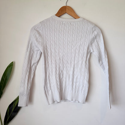Mirrou White Cable Knit Crew Neck Jumper Size S